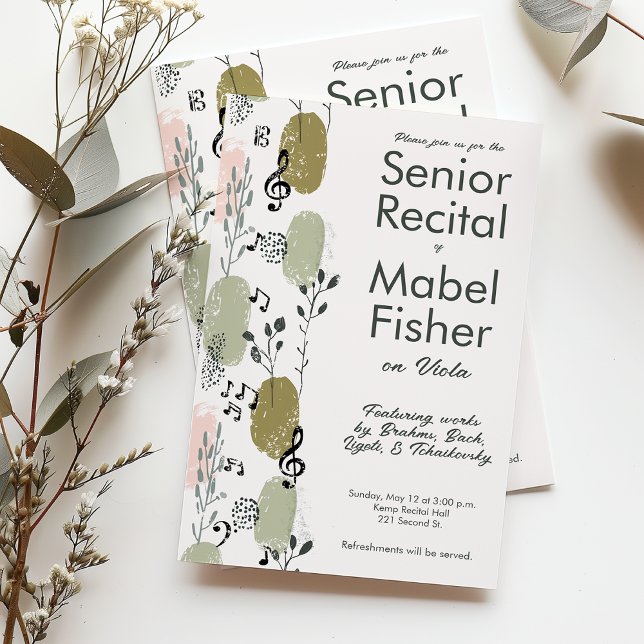 Invitación Personalizado Senior Music Recital Resumen de la v (Custom senior recital invitations by Horn and Castle)