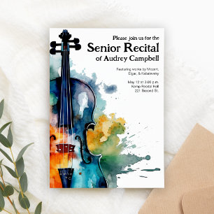 Invitación Personalizado Senior Violin Recital Música Tema