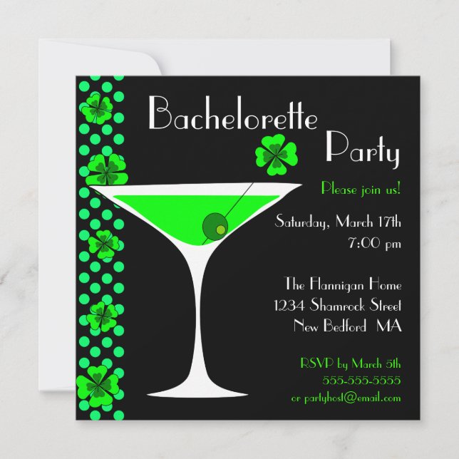 Invitación PERSONALIZADO Shamrock Bachelorette Martini Invita (Anverso)
