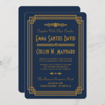 Personalizado Simple Azul Art Deco Boda Invita