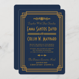 Invitación Personalizado Simple Azul Art Deco Boda Invita