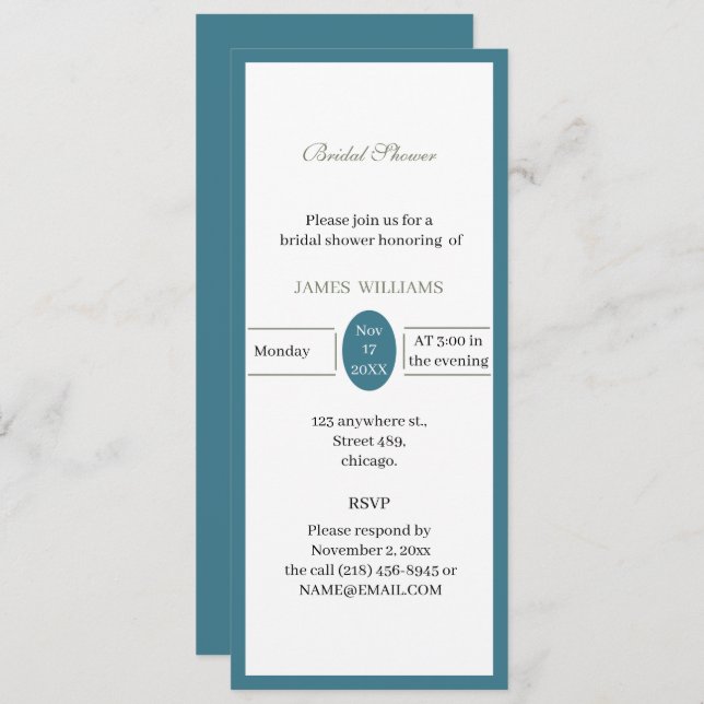 Invitación Personalizado Simple Blue Bridal Shower (Anverso / Reverso)