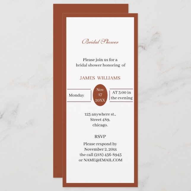 Invitación Personalizado Simple Brown Bridal Shower (Anverso / Reverso)