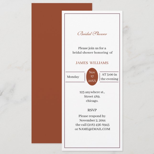 Invitación Personalizado Simple Brown Bridal Shower (Anverso / Reverso)