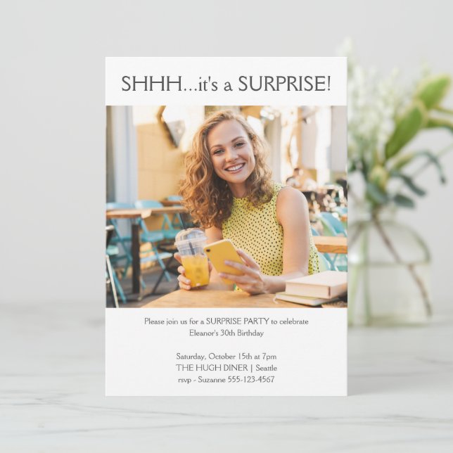 Invitación Personalizado simple foto sorpresa 30 cumpleaños F (Anverso de pie)