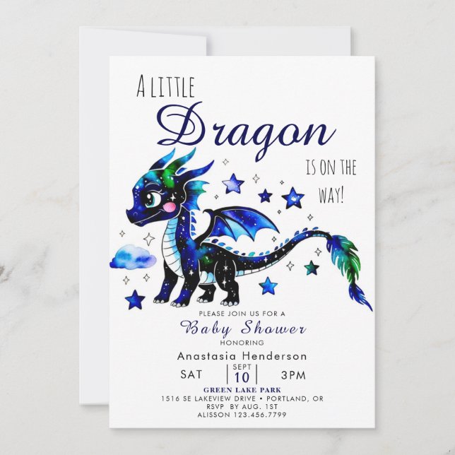 Invitación Personalizado simple lindo Dragon Boy Baby Shower (Anverso)