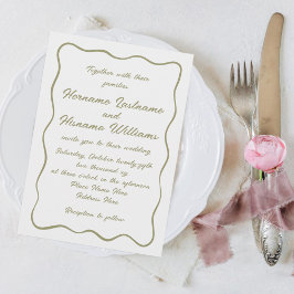 Invitación Personalizado Simple Mano Escrito Boda Verde Oleíc