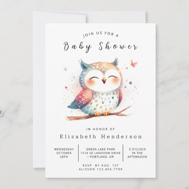 Invitación Personalizado simple Owl Baby Shower (Anverso)