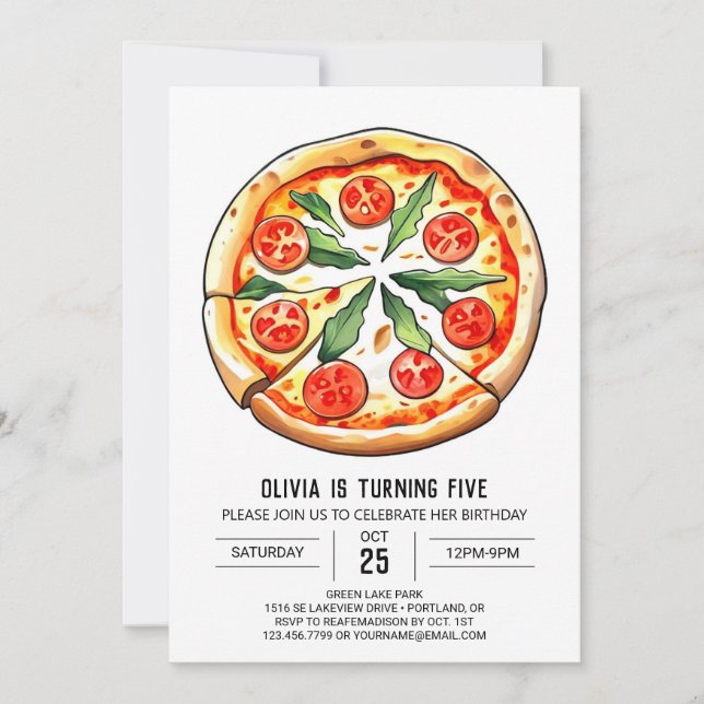 Invitación Personalizado simple Pizza Cumpleaños (Anverso)