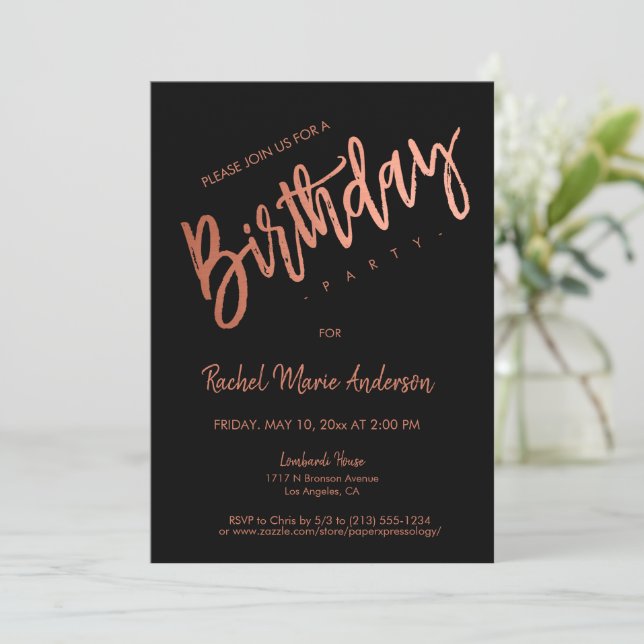 Invitación Personalizado simple Rosa negro Relieve metalizado (Anverso de pie)