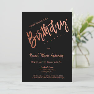 Invitación Personalizado simple Rosa negro Relieve metalizado