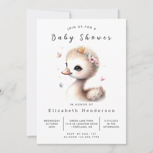Invitación Personalizado simple Swan Baby Shower (Anverso)