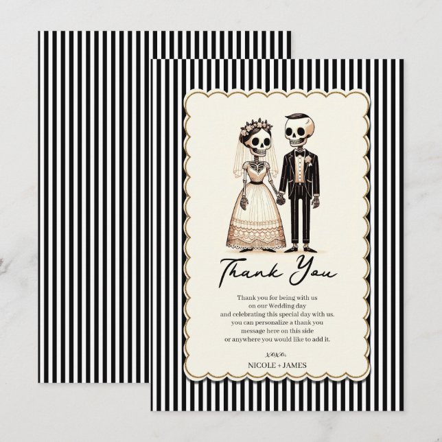 Invitación Personalizado Skeleton Bride + Groom Boda Gracias (Anverso / Reverso)