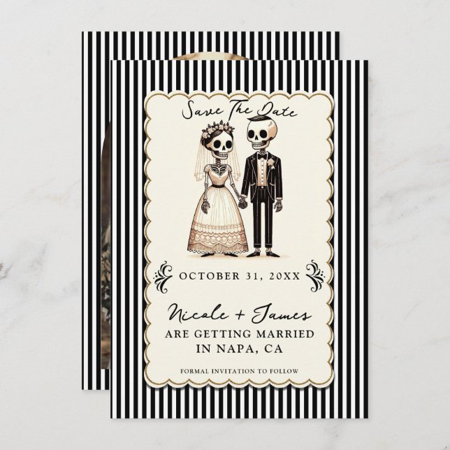 Invitación Personalizado Skeleton Bride + Groom Save the Date (Anverso / Reverso)