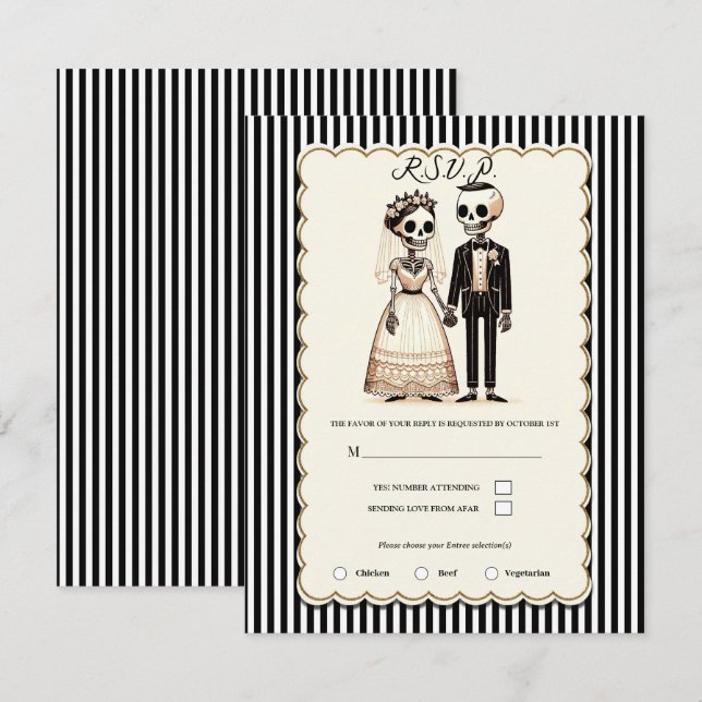Invitación Personalizado Skeleton Bride + Groom Wedding RSVP (Anverso / Reverso)