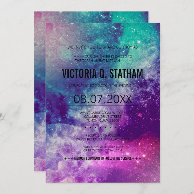 Invitación Personalizado Smokey Galaxy Bat Mitzvah Fiesta inv (Anverso / Reverso)