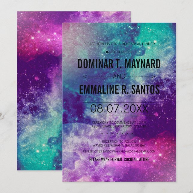 Invitación Personalizado Smokey Galaxy Ensayo Cena (Anverso / Reverso)