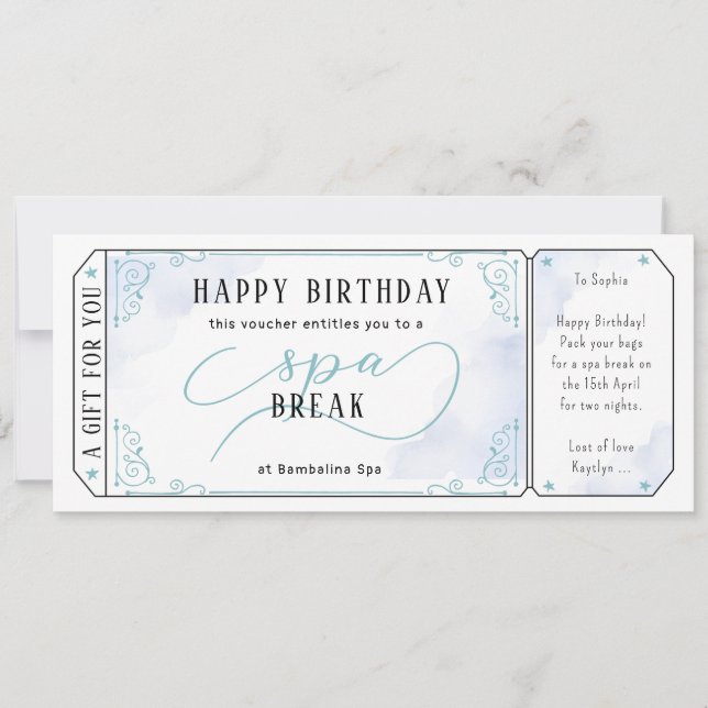 Invitación Personalizado Spa Day Masaje con certificado de cu (Anverso)