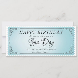 Invitación Personalizado Spa Day Masaje con certificado de cu