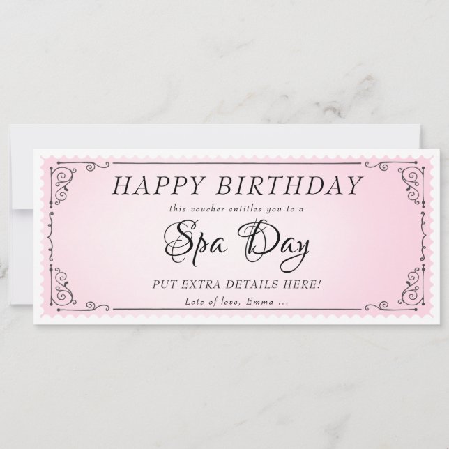 Invitación Personalizado Spa Día Masaje Certificado de cupón  (Anverso)