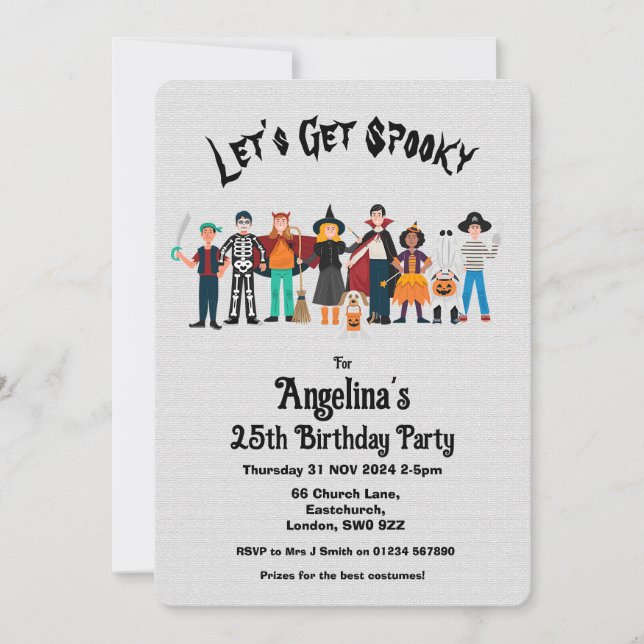 Invitación Personalizado Spooky Halloween Cumpleaños Costume  (Anverso)