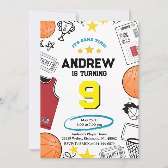 Invitación Personalizado Sport Baloncesto Cumpleaños (Anverso)