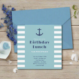 Invitación Personalizado Stripe Moderno Nautical Birthday Lun