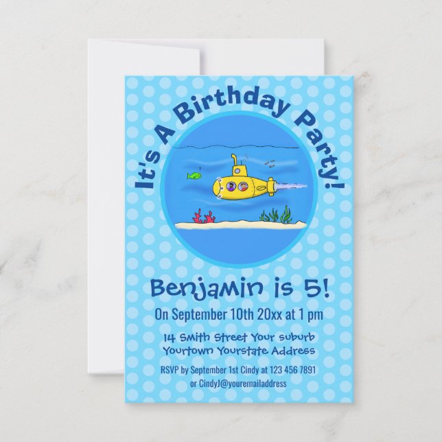 Invitación Personalizado submarino feliz (Anverso)