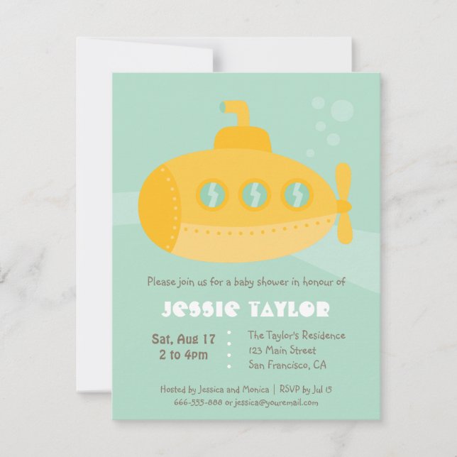 Invitación Personalizado submarino submarino de Baby Shower (Anverso)