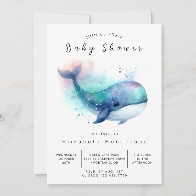 Invitación Personalizado submarino Whale Baby Shower (Anverso)