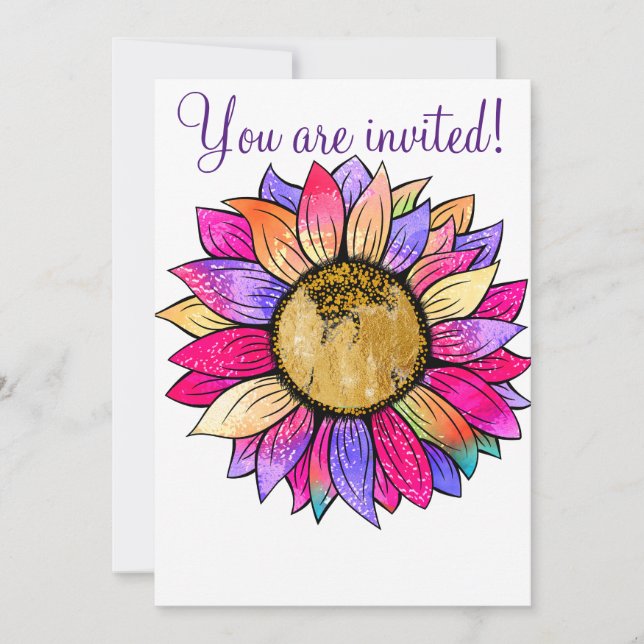 Invitación Personalizado Sunflower Floral Paper Fiesta rosa y (Anverso)
