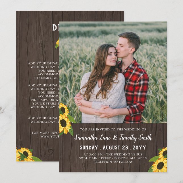 Invitación Personalizado Sunflowers Foto Dos En Un Boda (Anverso / Reverso)