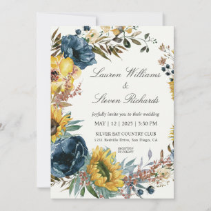 Invitación Personalizado Sunflowers White y Blue Wreath boda