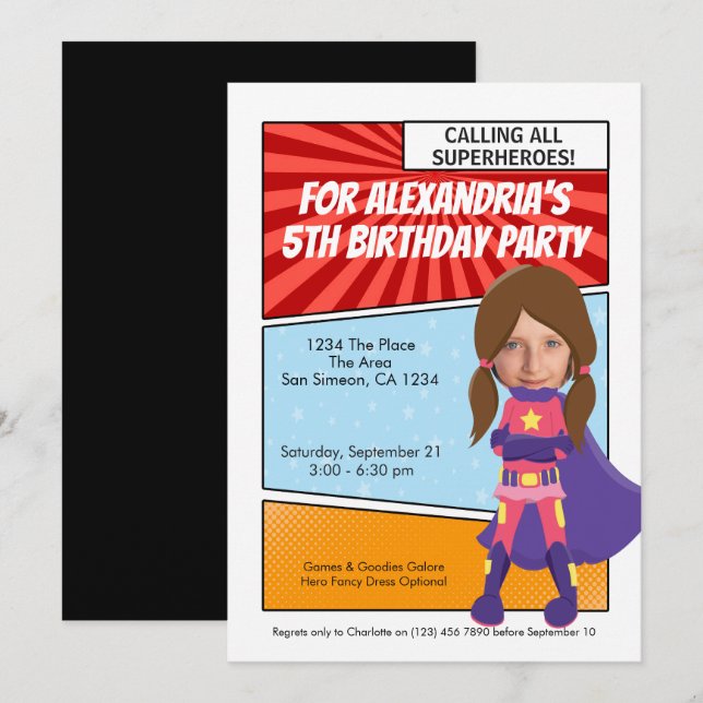 Invitación Personalizado Superhéroe Comic Birthday Party (bru (Anverso / Reverso)
