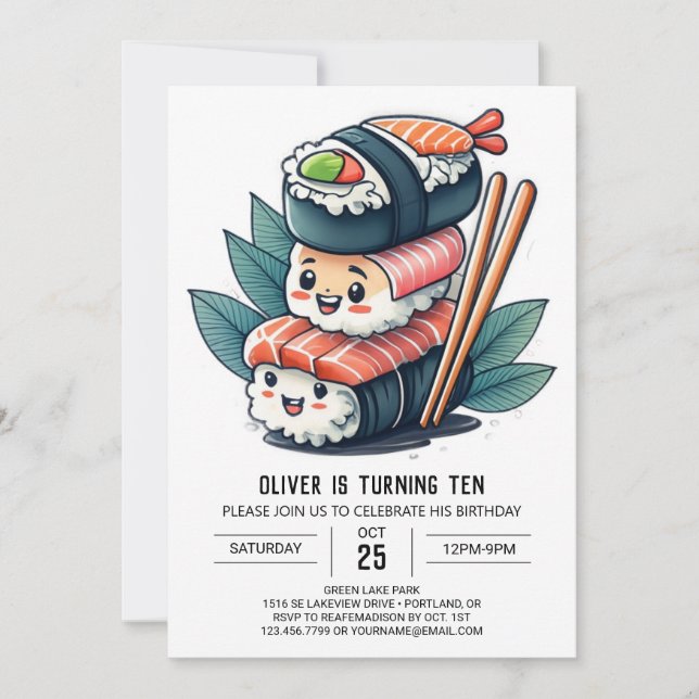 Invitación Personalizado Sushi Delights Cumpleaños de los Niñ (Anverso)