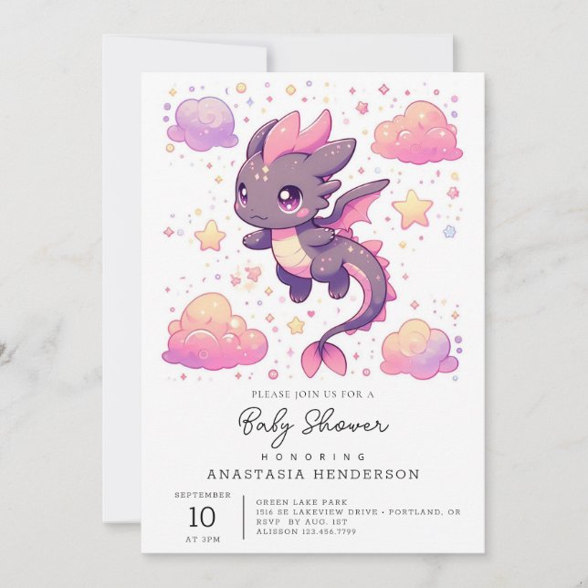 Invitación Personalizado Sweet Dragon Baby Shower (Anverso)