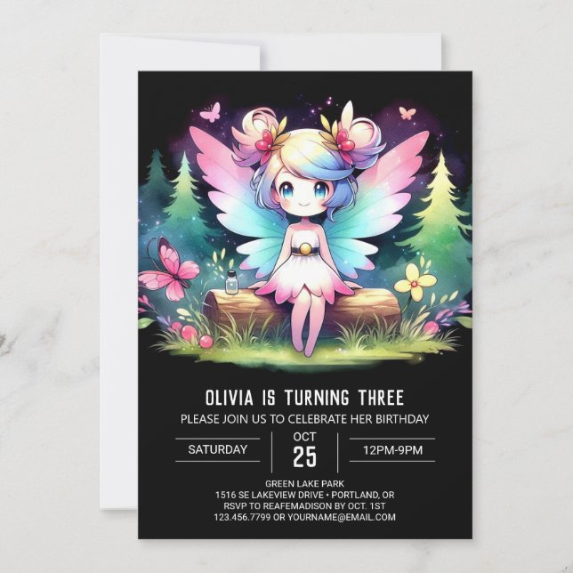 Invitación Personalizado Sweet Fairy Birthday (Anverso)