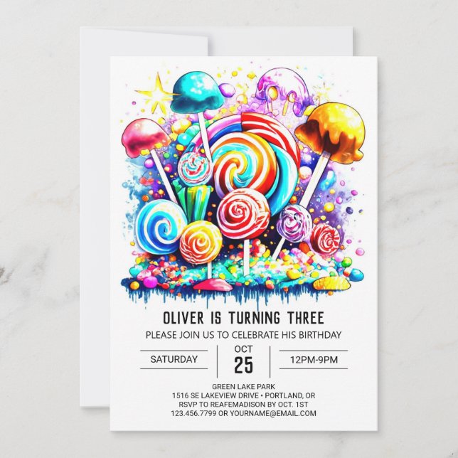 Invitación Personalizado Sweet Lollipop Cumpleaños (Anverso)