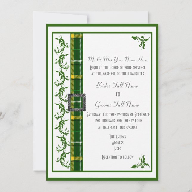 Invitación Personalizado tartán verde y blanco (Reverso)