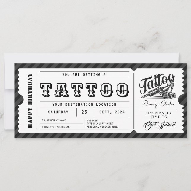 Invitación Personalizado Tattoo GiftCard Certificado de cupón (Anverso)
