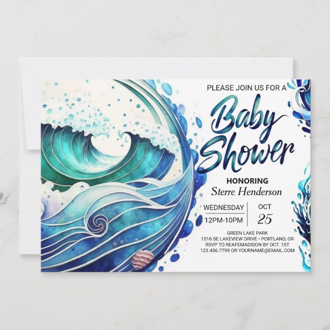 Invitación Personalizado Tidal Waves Baby Shower (Anverso)