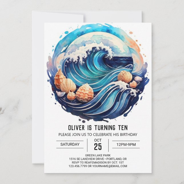 Invitación Personalizado Tidal Waves Cumpleaños (Anverso)