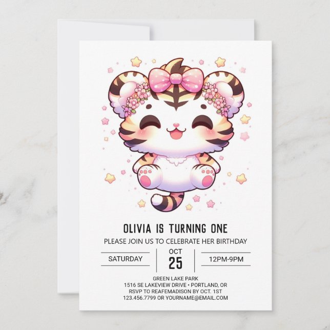 Invitación Personalizado Tigre, primer cumpleaños (Anverso)