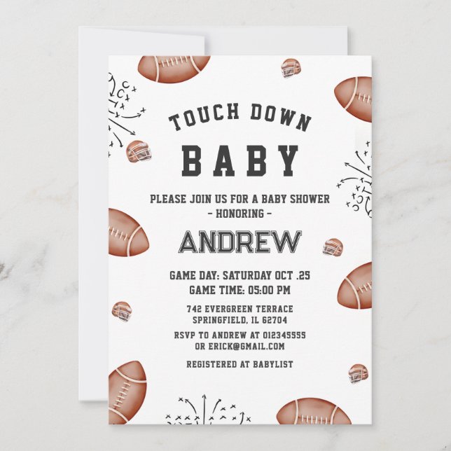 Invitación Personalizado Touchdown American football Baby Sho (Anverso)