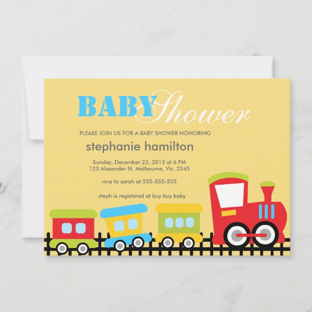 Invitación Personalizado tren de transporte bebé ducha (Anverso)