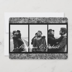 Invitación Personalizado Tres fotos Boda de resumen blanco ne