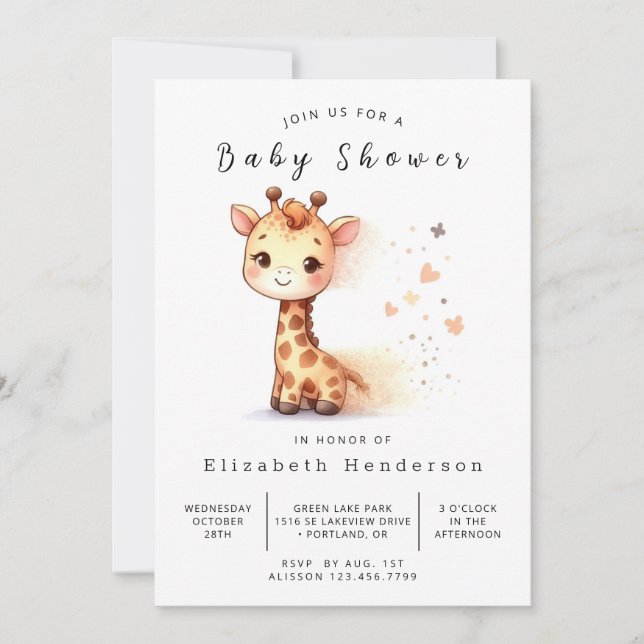 Invitación Personalizado único Giraffe Baby Shower (Anverso)