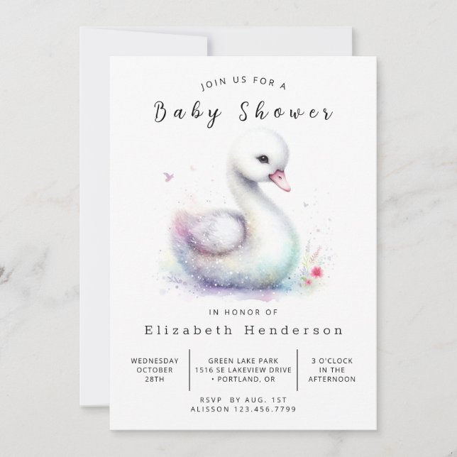 Invitación Personalizado único Swan Baby Shower (Anverso)