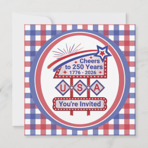 Invitación Personalizado USA 250–Marquesina Retro Patriótica