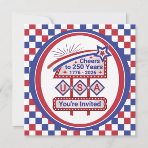 Invitación Personalizado USA 250–Marquesina Retro Patriótica